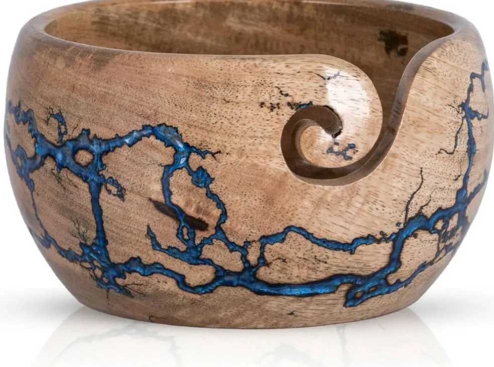 Large Wooden Yarn Bowl 7x4 Inches(Mango Blue)