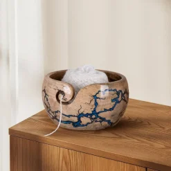 Large Wooden Yarn Bowl 7x4 Inches(Mango Blue)