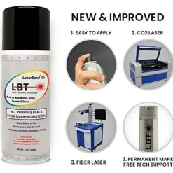 LaserBond 100 Aerosol Black Laser Marking Spray 12 oz, Compatible with CO2 Fiber Diode and YAG Laser Engravers, Permanent Marks on Metal Glass Stone and Ceramic (1)