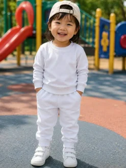 Laughing Giraffe ® Toddler Sweatsuit Set WHITE - Fleece Lined Sweatshirt + Jogger Pants