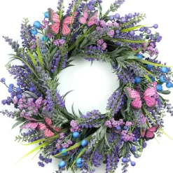 Lavender Wreaths for Front Door 18 Inch Summer Wreath with Lavender,Berries, Butterflies,for Year-Round Use Indoors and Outdoors