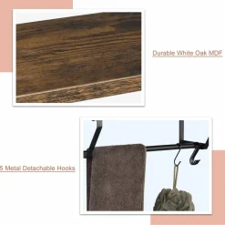 2-Layer Wall Mounted Rustic Shelves with Iron Towel Bar