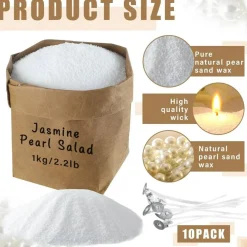 2.2 lb Pearled Sand Wax Candle Making Kit, Unscented Natural Plant Wax Powder DIY Candle Refill Set with 10 Wicks for Home Decor, Gifts, Graduation & Teacher DIY Crafts