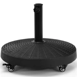 50 LBS Patio Wicker Style Resin Umbrella Base Stand Heavy Duty with Wheels