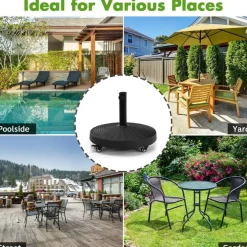 50 LBS Patio Wicker Style Resin Umbrella Base Stand Heavy Duty with Wheels