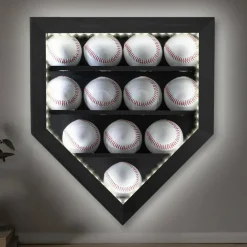 LED Baseball Display Case for 12 Baseballs – UV Protection Acrylic Front Wooden Shadow Box with LED Lights, Wall Mount Hardwood Display Cabinet for Autographed, Collectible & Memorabilia Baseballs