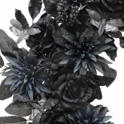 26" LED Black & Dusty Navy Dahlia, Rose & Moth Moon Wreath by Ashland®