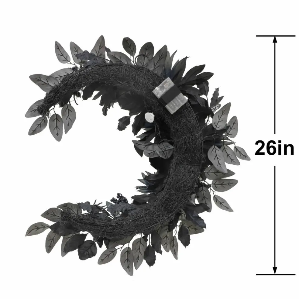 26" LED Black & Dusty Navy Dahlia, Rose & Moth Moon Wreath by Ashland®