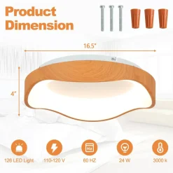 LED Ceiling Light 24W Wood Pattern with Metal Frame for Home Office Hallway