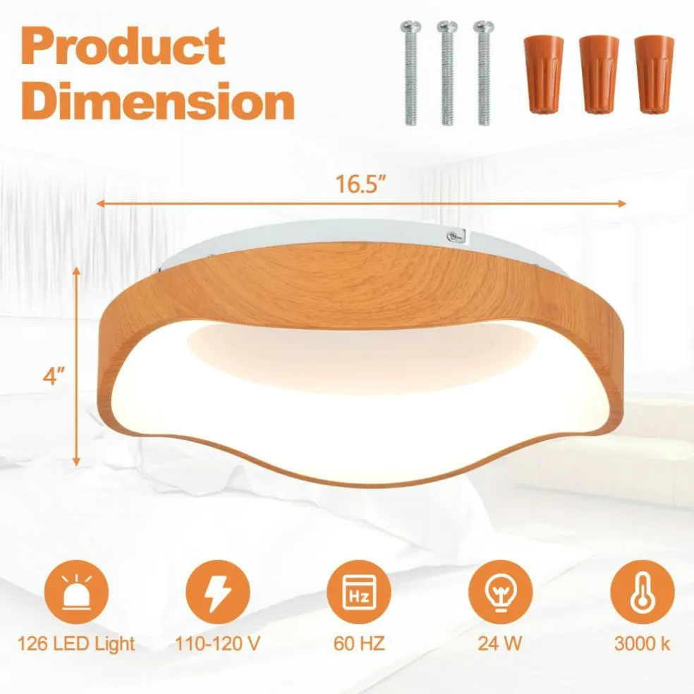 LED Ceiling Light 24W Wood Pattern with Metal Frame for Home Office Hallway