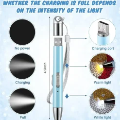 LED Diamond Painting Pen Set with Light, 2-Pack USB Rechargeable Diamond Art Tools with 12 Pen Heads, Anti-Slip Mats & Wax Cases for 5D DIY Crafting