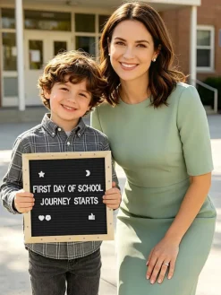 LED Felt Letter Board 10x10 Inch – Light Up Message Board with 450 Changeable Letters, Rustic Wood Frame & Stand, Custom Announcement Sign for First Day of School, Graduation, Baby Announcement, Wedding & Classroom Decor