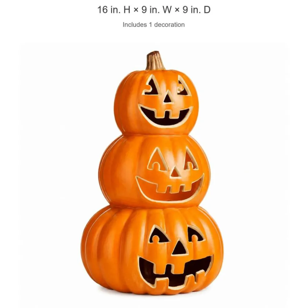 16" LED Light-Up Pumpkin Stack – Blow Mold Halloween Tabletop Decoration