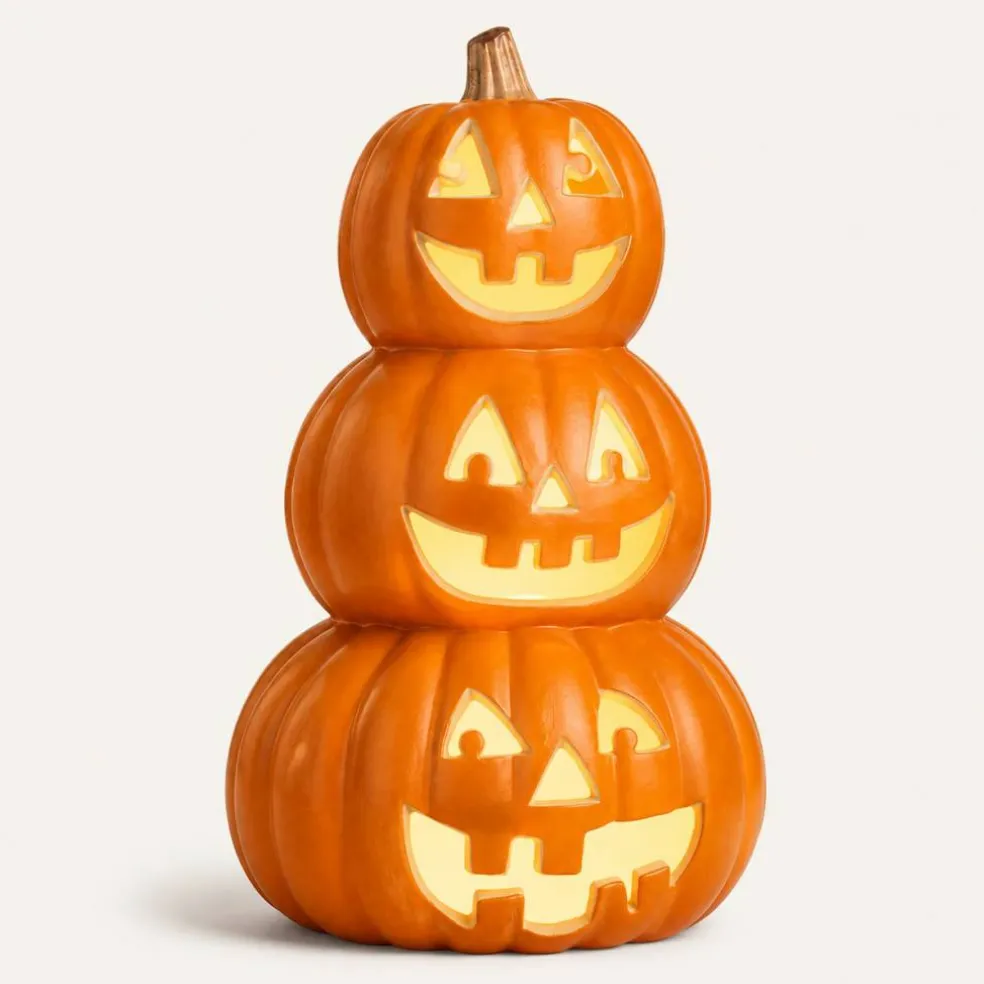 16" LED Light-Up Pumpkin Stack – Blow Mold Halloween Tabletop Decoration