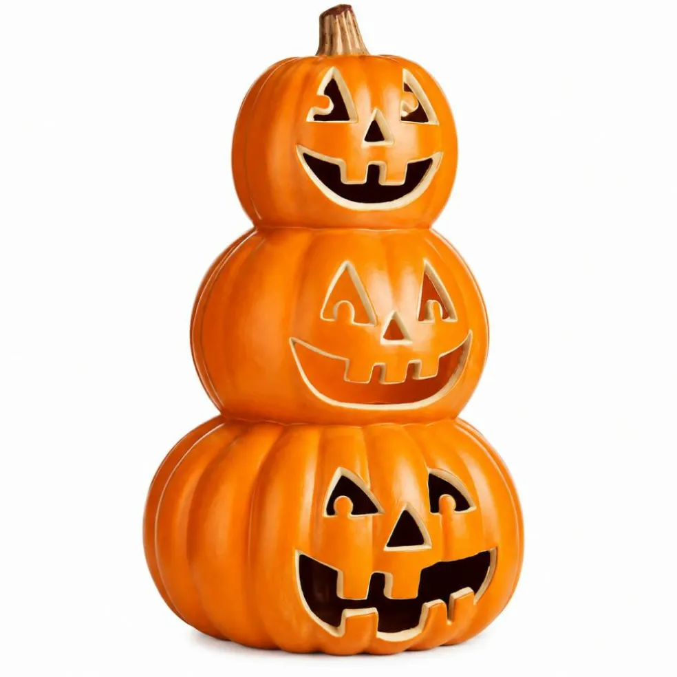 16" LED Light-Up Pumpkin Stack – Blow Mold Halloween Tabletop Decoration