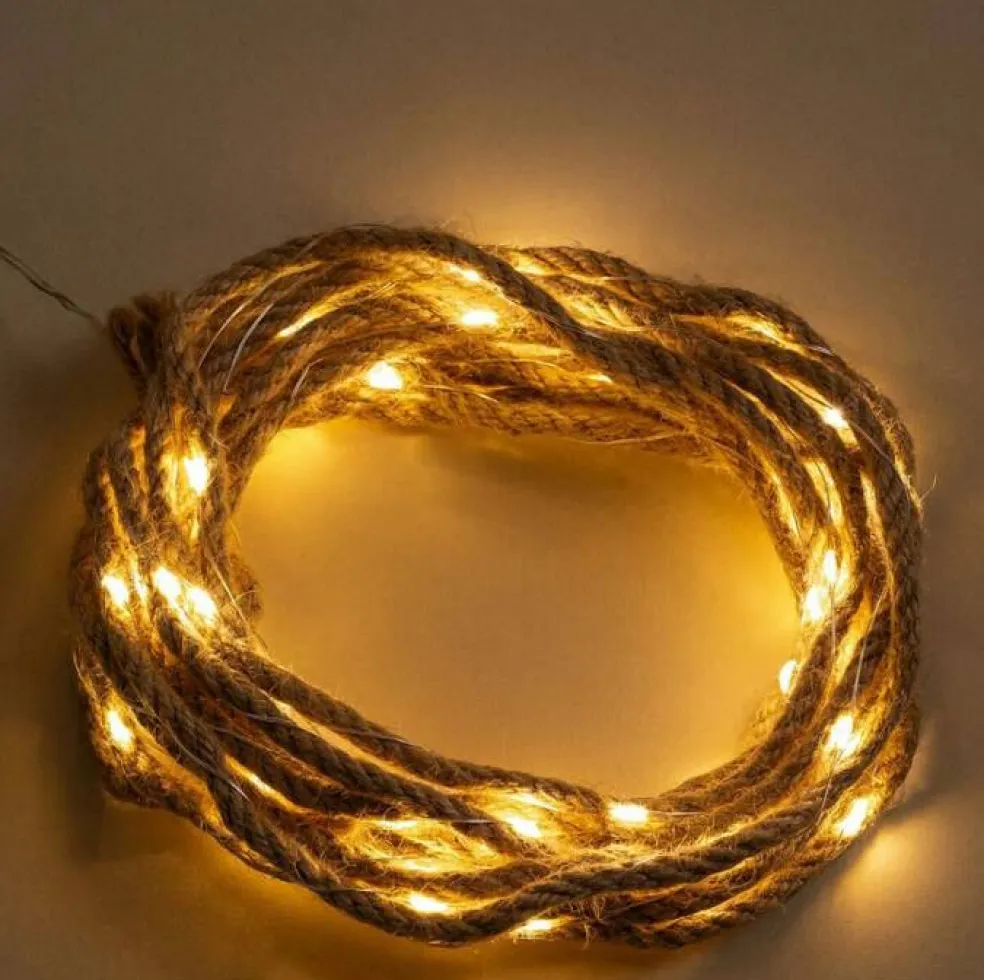 30 LED Warm White Rope String Lights Battery Operated 8.2ft