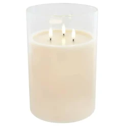 9" LED 3-Wick Flickering Glass & Wax Candle by Ashland®