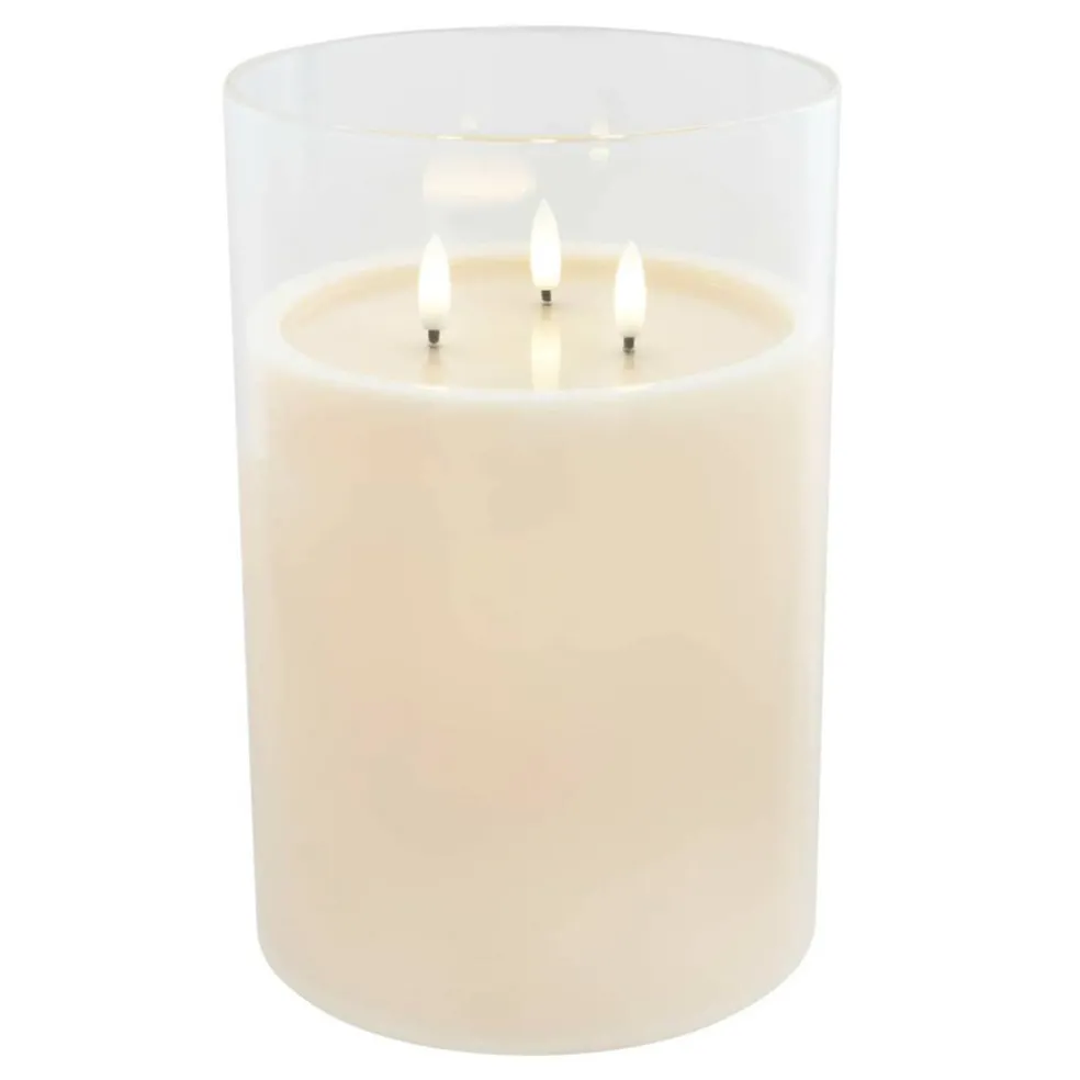 9" LED 3-Wick Flickering Glass & Wax Candle by Ashland®