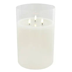 9" LED 3-Wick Flickering Glass & Wax Candle by Ashland®