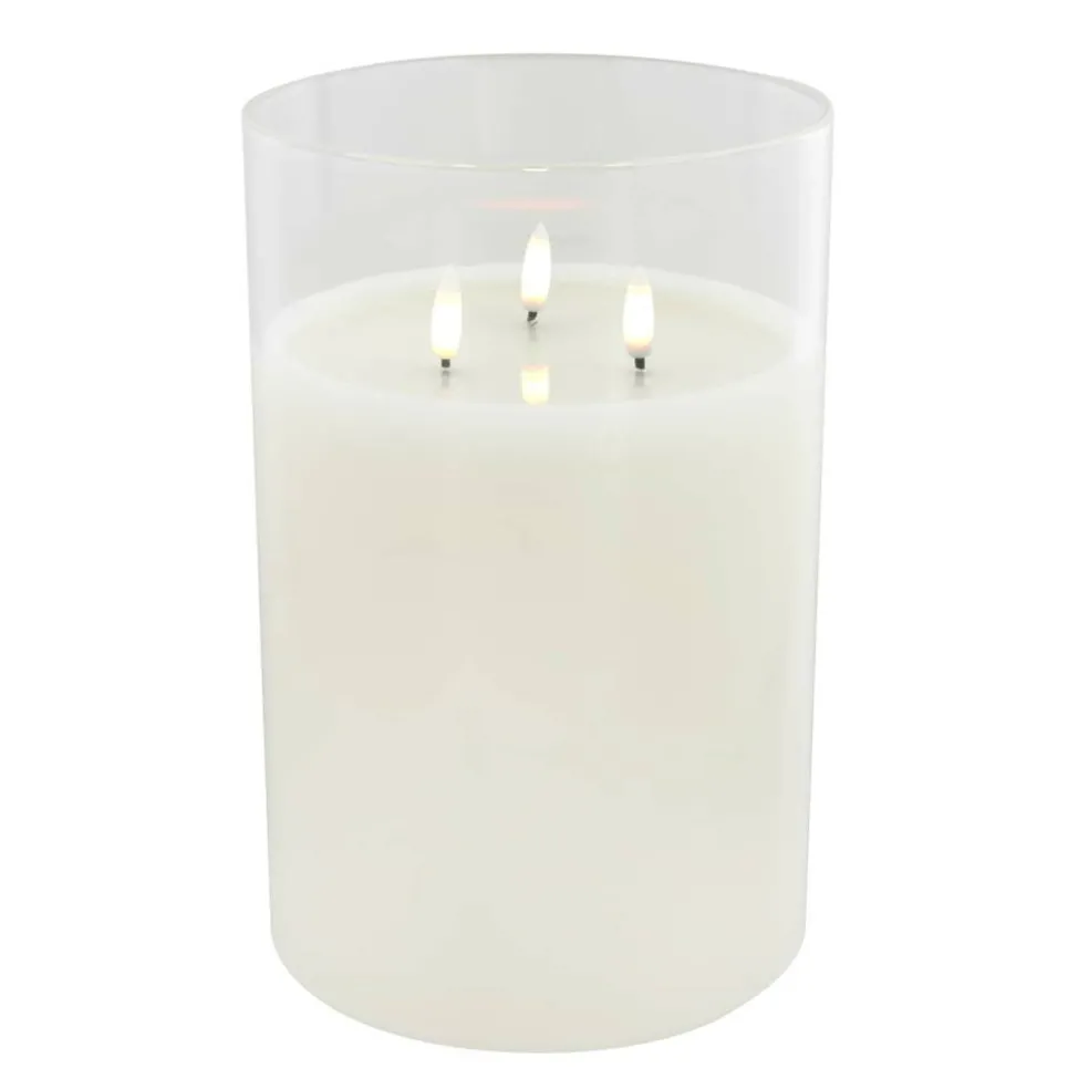 9" LED 3-Wick Flickering Glass & Wax Candle by Ashland®
