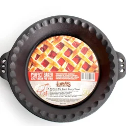 Lehman's Extra Deep Pie Pan, Pre-Seasoned Cast Iron Bakeware with Crimped Edges and Handles, 10.25 inches