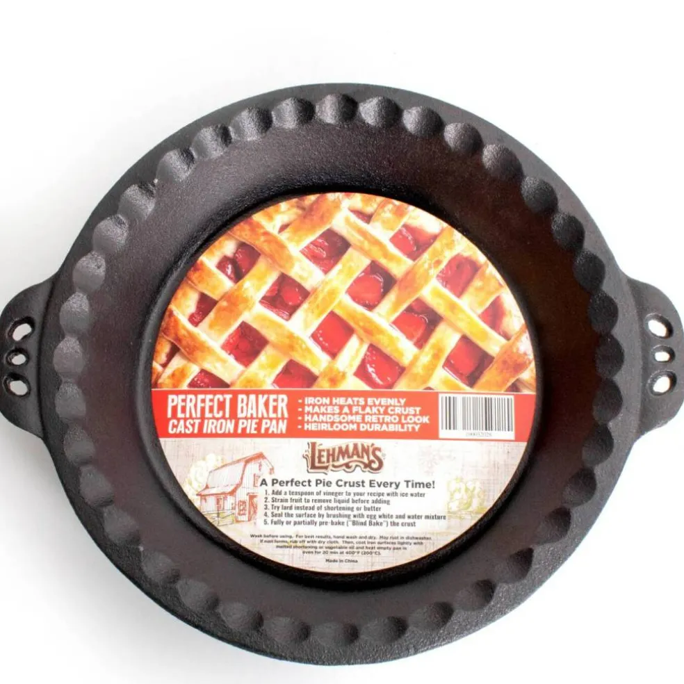 Lehman's Extra Deep Pie Pan, Pre-Seasoned Cast Iron Bakeware with Crimped Edges and Handles, 10.25 inches