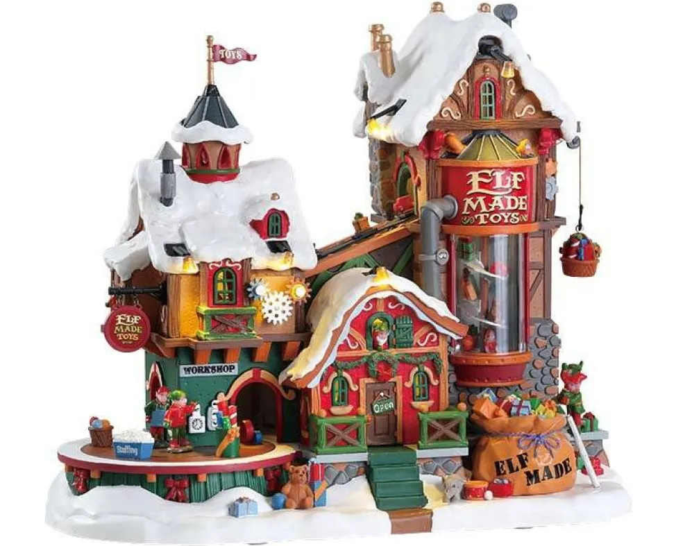 Lemax Elf Made Toy Factory Animated Lighted Sights and Sounds Building #75190