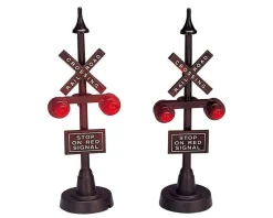 Lemax Railway Stop Light Lighted Accessory Set of 2 #34954