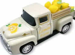 Lemon Farm Vintage Truck Decor with Faux Lemons & Wooden Crate, Farmhouse Summer Tiered Tray Decoration, Rustic Lemon Table Centerpiece for Kitchen, Shelf, Desk & Home Decor