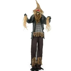 Life-Size 7ft Halloween Scarecrow Decoration with Sound-Activated Moving Hat and Glowing Eyes