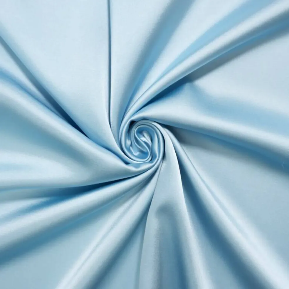 Light Blue Poly-Rayon Glossy Solid Satin Woven Fabric By the Yard