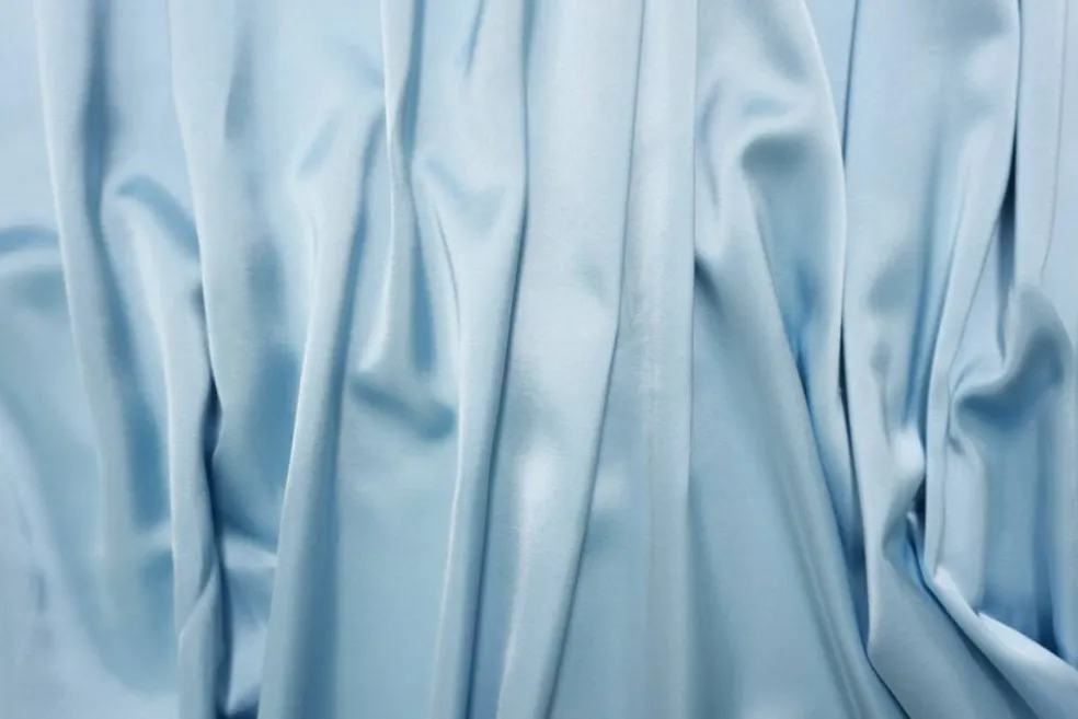 Light Blue Poly-Rayon Glossy Solid Satin Woven Fabric By the Yard