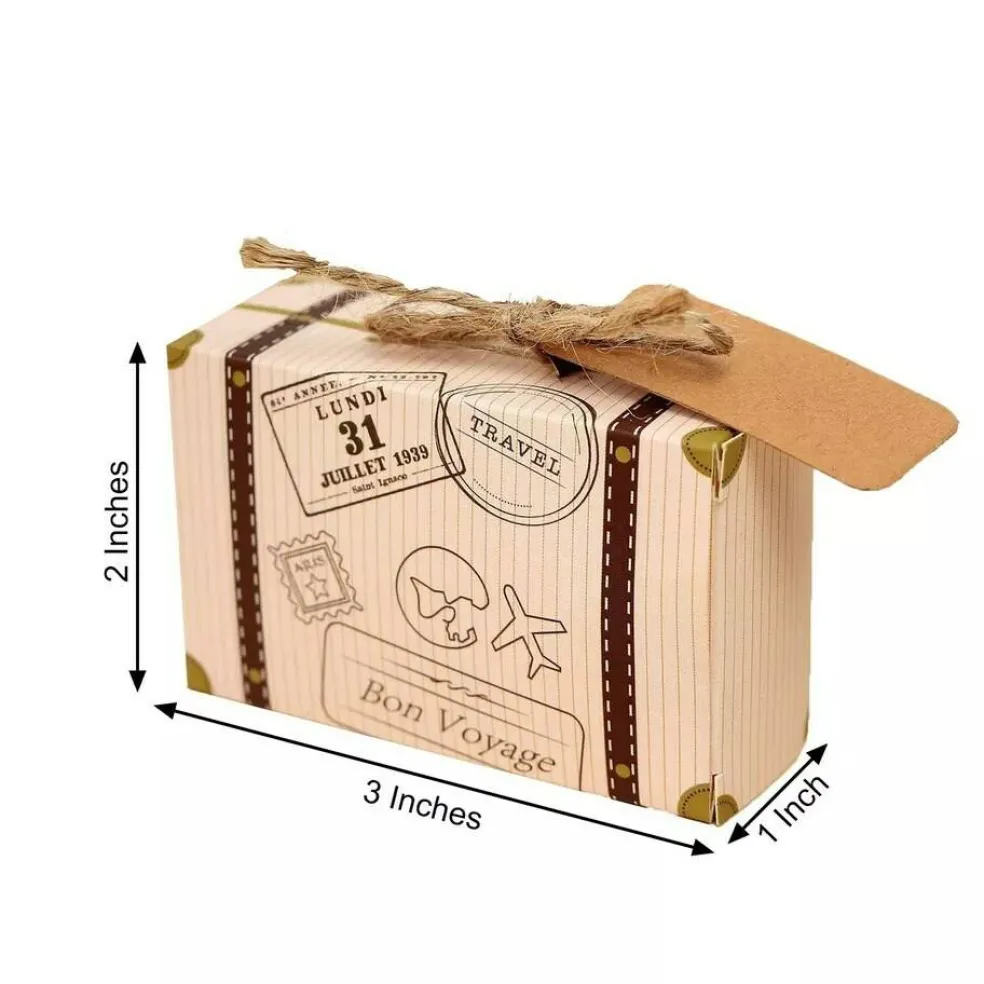 24 Light Brown Mini Suitcase Design Favor Boxes with Tags Party Events Supplies