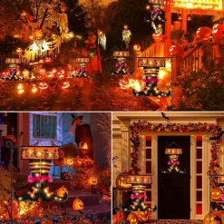 Lighted Halloween Garden Flag 12x18 Inch Solar Powered Witch Feet Yard Flag with 16 LED Lights Double Sided Outdoor Halloween Decor