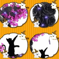 Lighted Halloween Wreath for Front Door, Black Cat Moon Rose Grapevine Wreath with Purple LED Lights for Indoor Outdoor Horror Party Home Decor