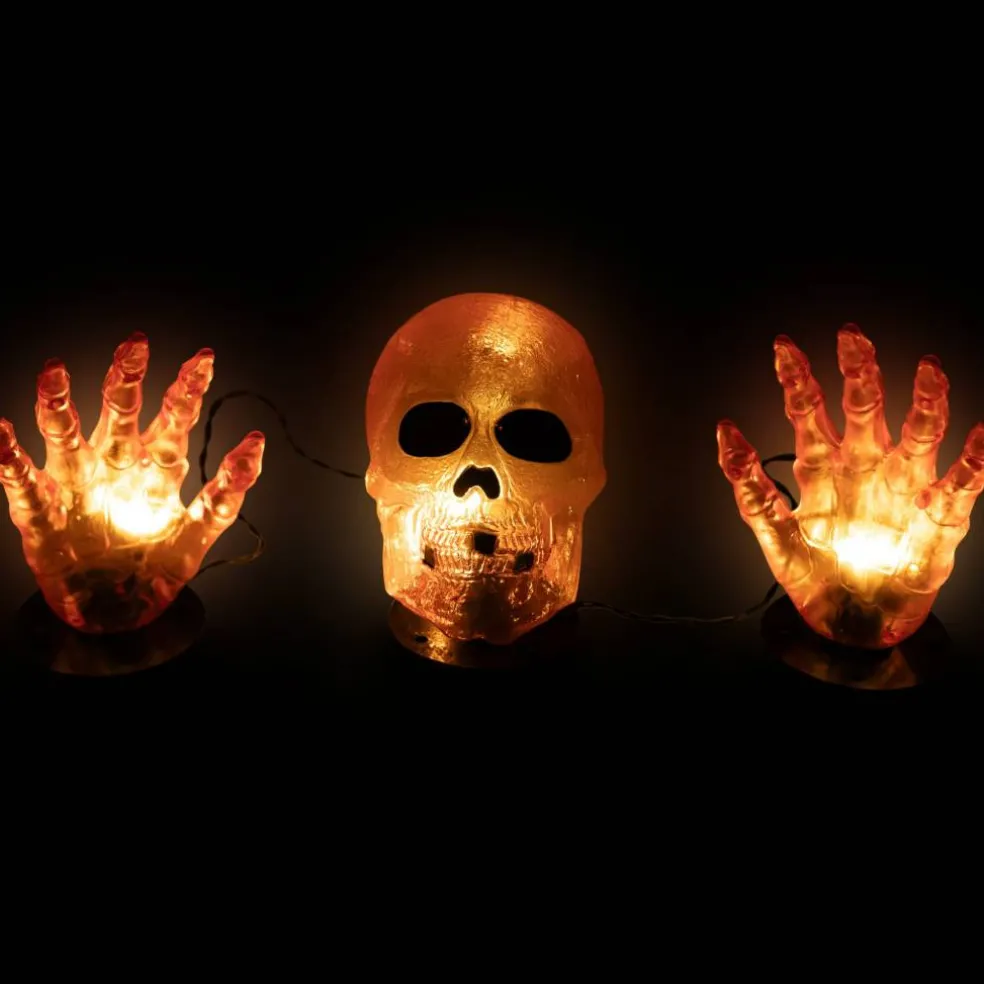 8.5" Lighted Orange Skull & Hands Outdoor Halloween Decoration