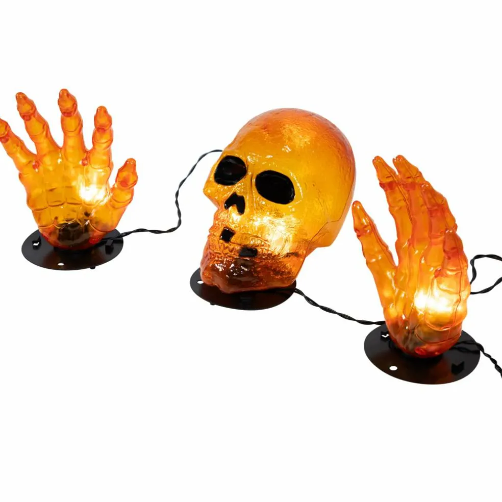 8.5" Lighted Orange Skull & Hands Outdoor Halloween Decoration