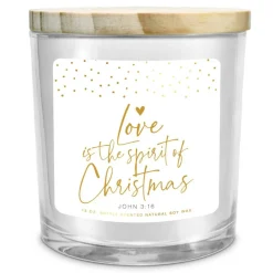 Lighthouse Christian Products Love Is The Spirit of Christmas - John 3:16 - White 4.5 Inch Glass/Soy Wax Jar Candle