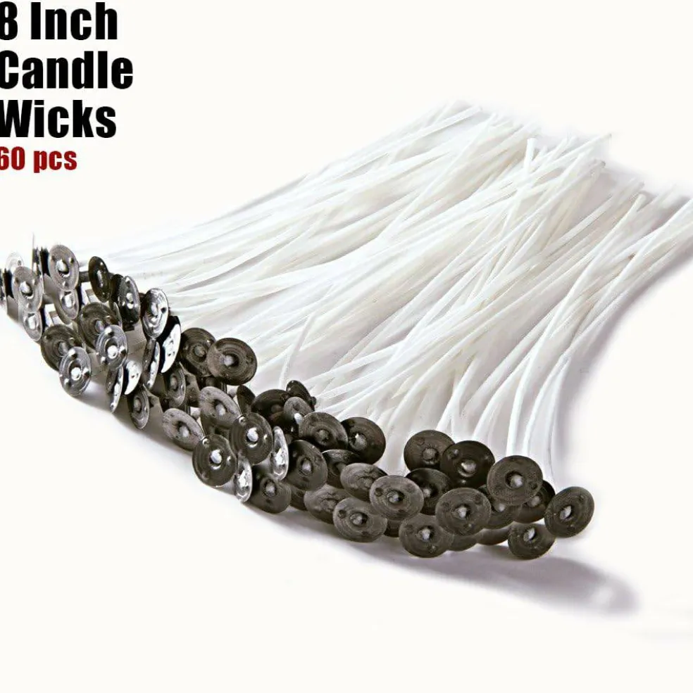 Light 8 inch Candle Wick with Candle Wick Stickers and Candle Wick Centering Device,60 pcs for Candle Making