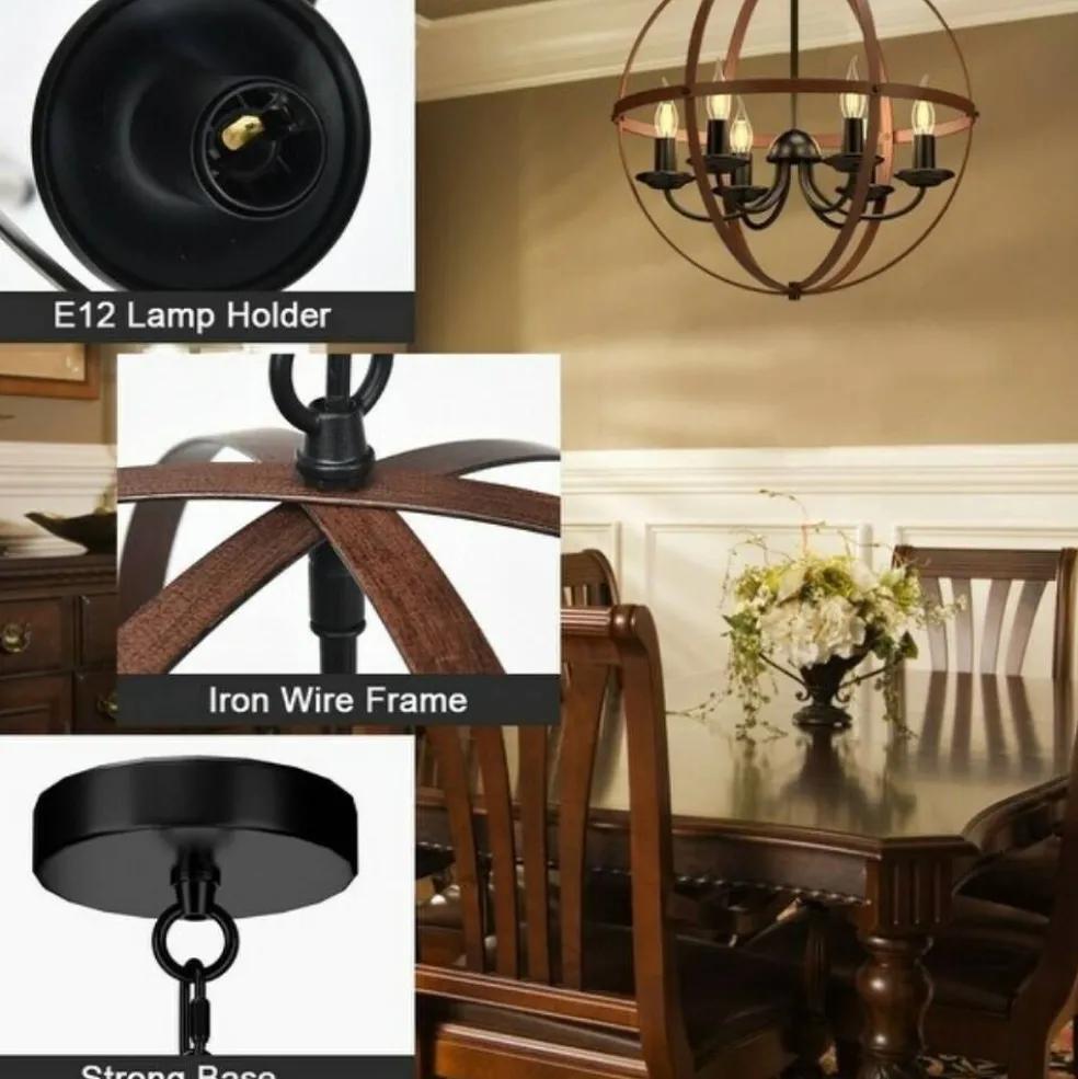 6-Light Orb Chandelier Rustic Vintage Ceiling Lamp
