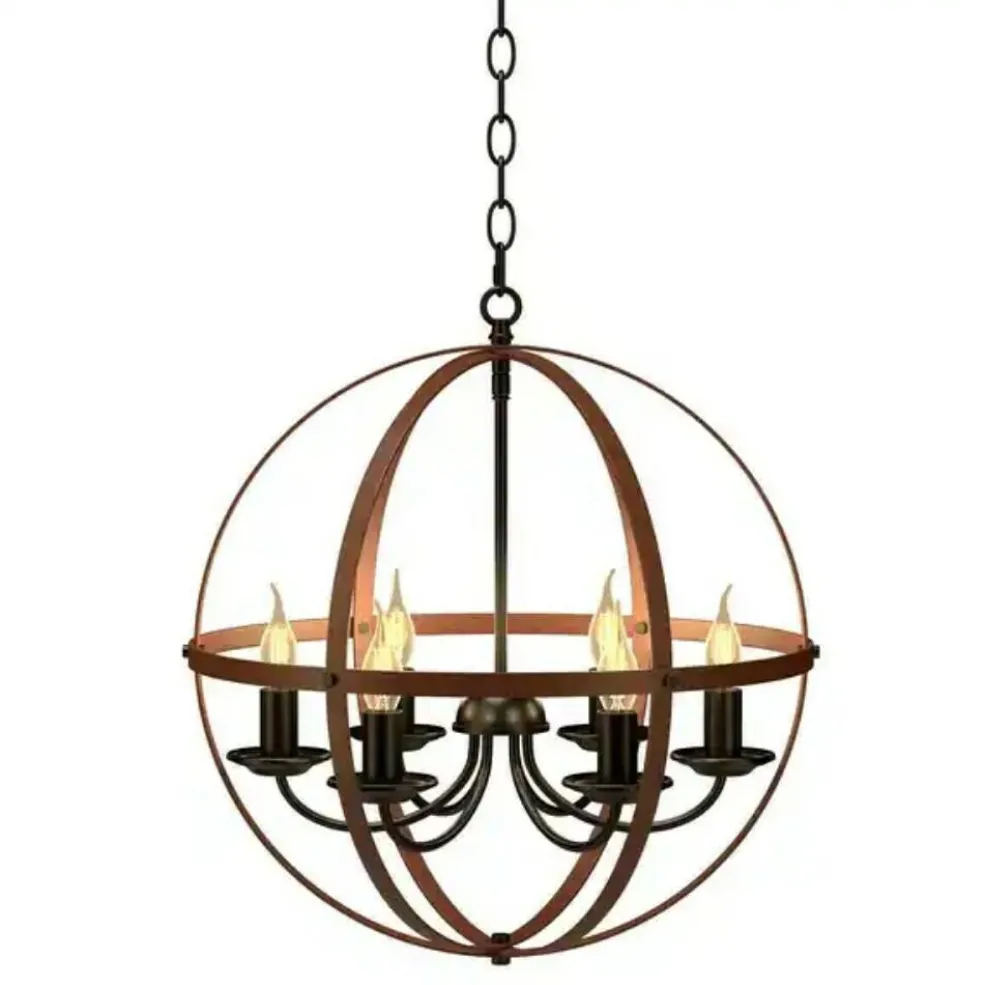 6-Light Orb Chandelier Rustic Vintage Ceiling Lamp