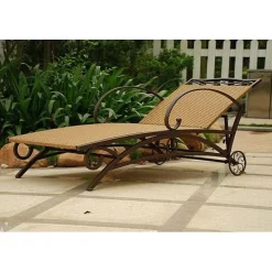 Light Pecan Resin Wicker Outdoor Chaise Lounge Chair with Steel Frame and Adjustable Position