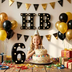 Light Up Black Alphabet Marquee Number Sign LED Marquee Number Lights Sign for Night Light Home Bar Christmas Lamp Birthday Party Wedding Decoration 2