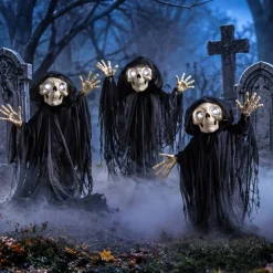 23 1/2" Light-Up Eyes Yard Stake Grinning Reapers Set Halloween