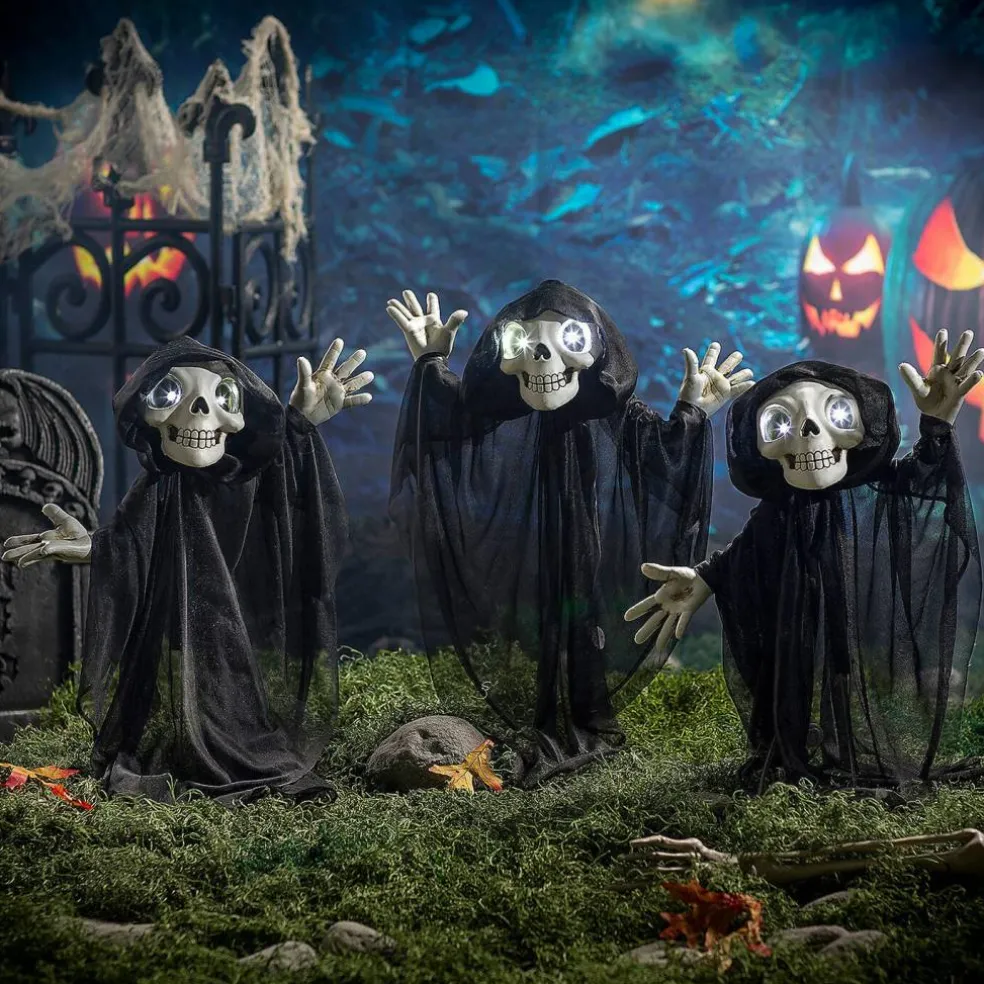 23 1/2" Light-Up Eyes Yard Stake Grinning Reapers Set Halloween