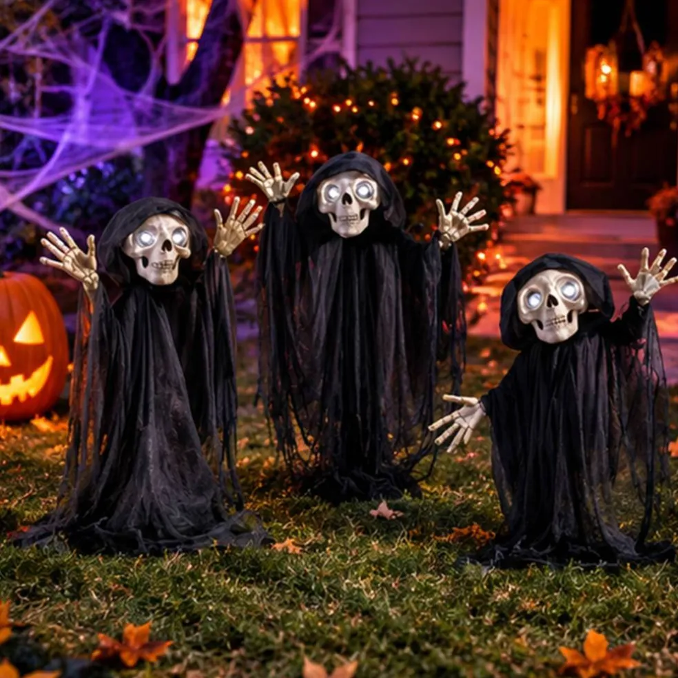23 1/2" Light-Up Eyes Yard Stake Grinning Reapers Set Halloween
