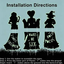 Light Up Hocus Pocus Halloween Yard Decorations, 3 Pcs Extra Large Witch Silhouette Yard Signs with Glow Rings & 12 Stakes, Waterproof Outdoor Lawn Decorations for Front Yard, Garden, Home & Halloween Party