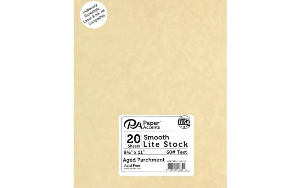 Lite Stock 8.5x11 60lb Text 20pc Parchment Aged
