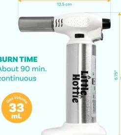 Little Hottie Kitchen Butane Torch – Power Bolt Silver, 6.75" Freestanding Torch with Adjustable 2500°F Flame, Lightweight, Refillable (Butane Gas Not Included)