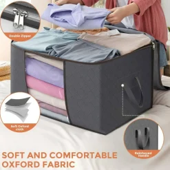 90 L Large Storage Bags, 6 Pack Clothes Storage Bins Foldable Closet Organizers Storage Containers with Reinforced Handle for Clothing, Blanket, Comforters, Bed Sheets, Pillows and Toys (Gray)